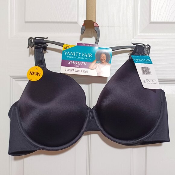Two New 44C Vanity Fair Underwire Padded T-shirt Bras Black Tan - Picture 3 of 8